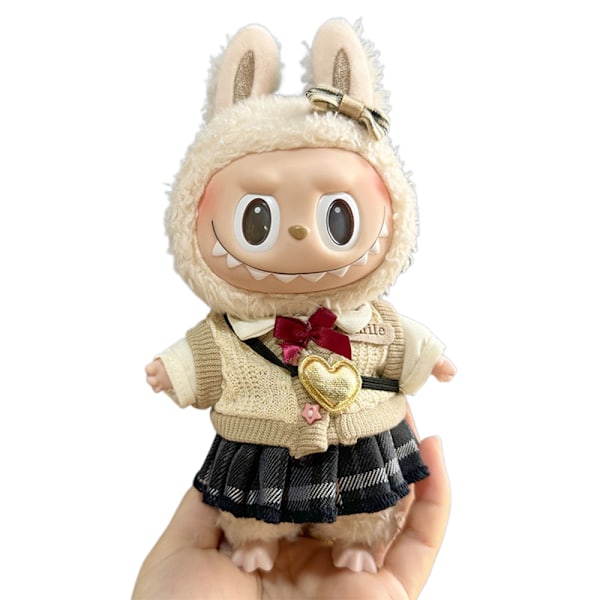 POP MART LABUBU The Monsters Plyschdocka Kläder JK Kjol Set 17cm Söt Inget Leksak Blue Grey