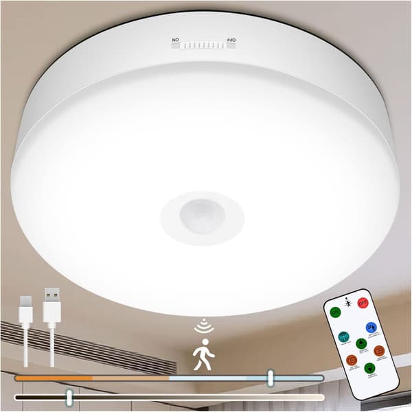 Rechargeable Ceiling Light with Motion Sensor and Remote Control, 7.4 inch, Wireless Ceiling Lamp, Battery Operated Cabinet Light, Motion Sensor, Battery Operated Lamp