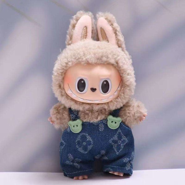 /NC/17cm Labubu Ylellinen Vaatesetti Macaron, Paitsi Nukkeja, Sopii Labubu Sukupolville 1 ja 2 Blue overalls