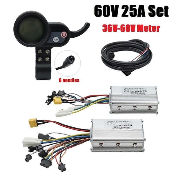 60V 25A Børsteløs Controller Dobbelt Motor + 36V-60V LCD Display Dashboard 6PIN til Elektrisk Scooter E Cykel Tilbehør Black