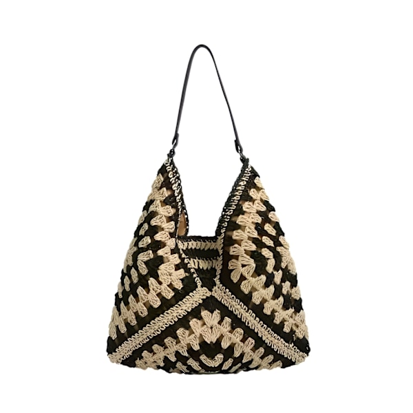Vävd axelväska i halm för kvinnor, handväska i mellanstorlek med handtag för strandsemester, populär Camel (color sólido) 36x2x31
