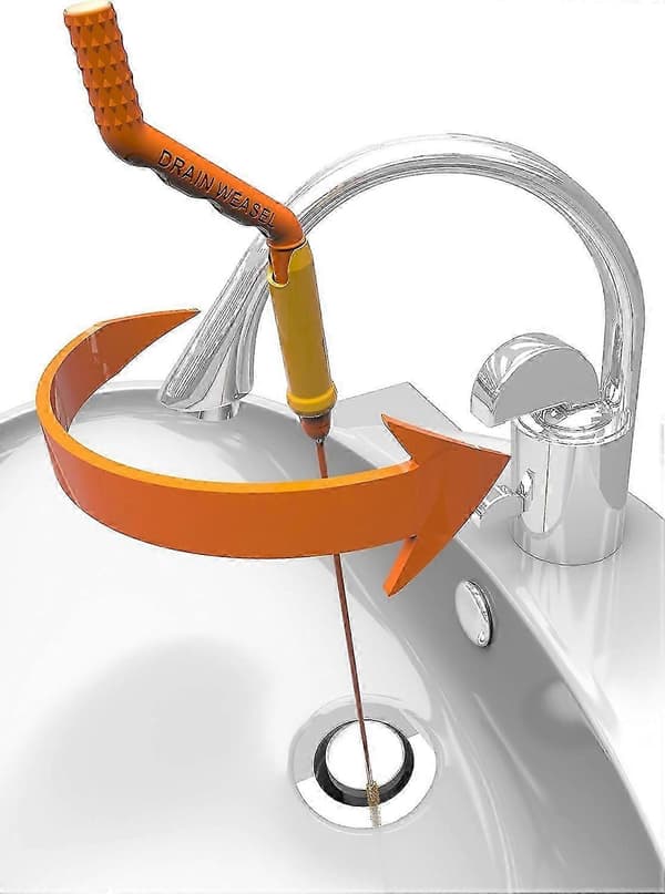 Drain Weasel Drain Cleaner - 65 cm - Tool for removing hair from drains with rotating handle & 3