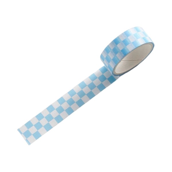 JIKAIX 1 Rull Washi Tape Klebrig Lim Klar Trykk Fjernbar Falmingsbestandig Scrapbooking Washi Sjakkbrettmønster Papirtape for Barn Blue