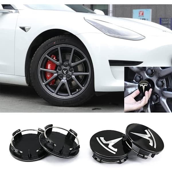 Hjulnavkapsler, Tesla navkapsler senterkopper for Tesla Model 3, Model Y, Model S, Model X, sølv logo