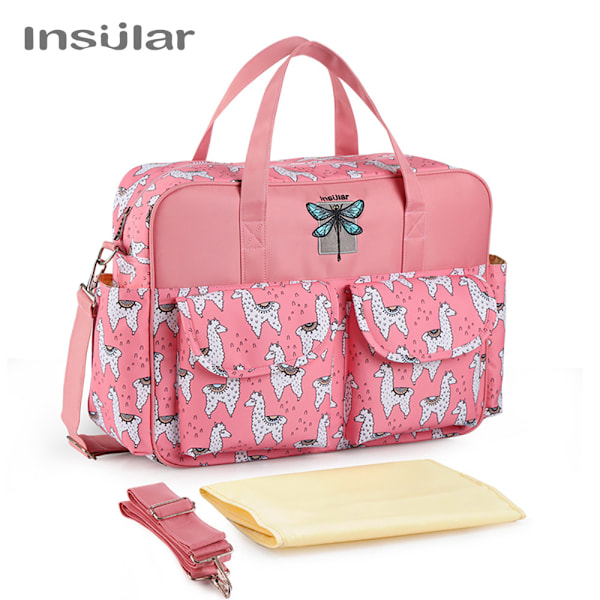 Stilfull Vattentät Skötväska Stor Kapacitet Messenger Resväska Multifunktionell Mammaväska Barnvagns Väskor Pink Alpaca