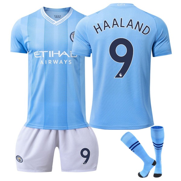 23-24 Manchester City Home Shirt Kit - Fotbollströja Kit - Outdoor Sports Quick Dry Shirts Black 9 (strumpor) S