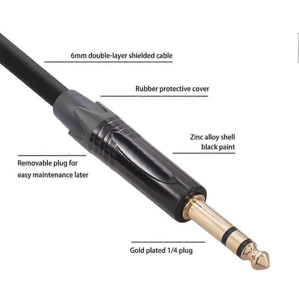 6,35 mm til XLR Jack Audio Kabel 6,35 mm (1/4 tomme) Han til 3 PIN XLR Han Balanceret Interface Kabel til M Black