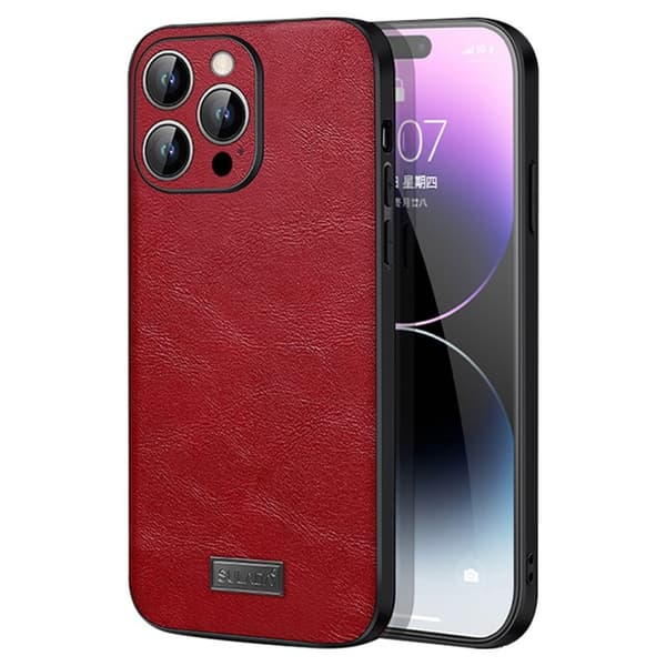 SULADA Mobilskal till iPhone 15 Pro PU Läder TPU PC Röd Cowhide Textur 150