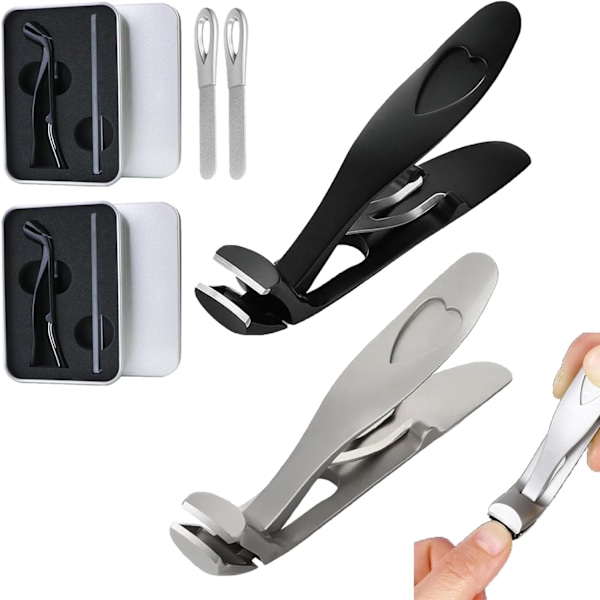 Negleklipper til Tykke Tånegle, Ergonomisk Vinklet Hoved Senior Tånegleklipper, Shirem Negleklipper Sort+Sølv Black+Silver each 1set