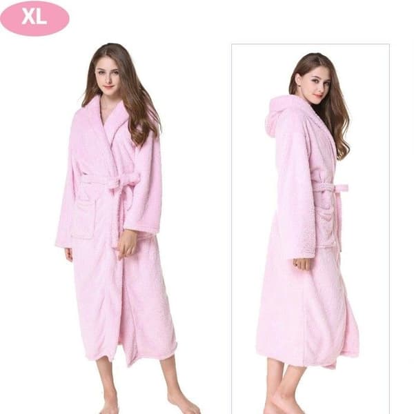 Badekåbe til kvinder med hætte - XL - Pink - 100% Premium Bomuldsflonel