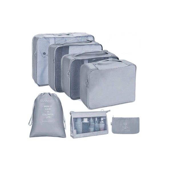 7/8/9/10 Delars Set Reseorganisatör Förvaringsväskor Resväska Packningskuber Set Fodral Bärbar Bagage Kläder Sko Ordning Påse Vikbar 7 pcs grey 1