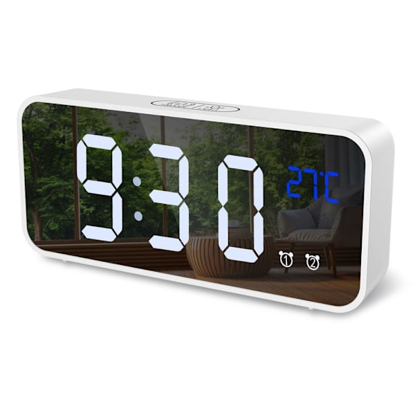 Digital Väckarklocka Spegel LED Digital Musikklocka 4 Justerbar Ljusstyrka Röststyrning Dubbla USB-laddningsportar Snooze-funktion A3