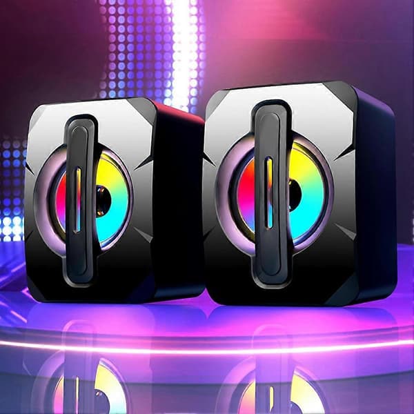 2 stk. højttaler USB subwoofer lysende mini computerhøjttaler mobiltelefon bærbar desktop højttaler