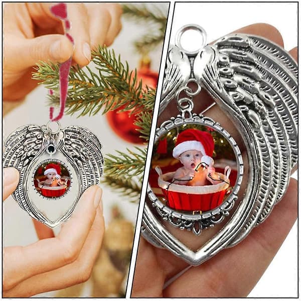 Sølv Hjerte Vedhæng Julebilledramme Dekor til Jul 6 stk 6X6CM Silver
