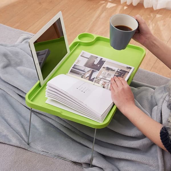 Sæt med 3 foldbare sengeborde i træ 50×29,5 cm til computer, morgenmad, skrivning.
