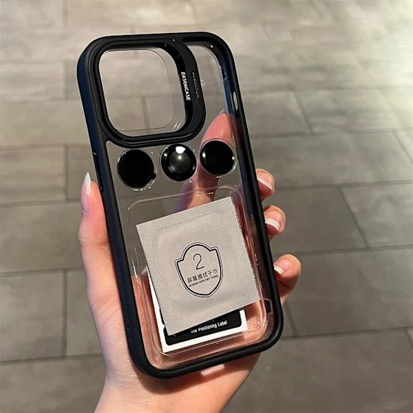 Metallinen linssinsuojarengas ja jalustallinen puhelinkotelo iPhone 15 12 13 14Pro Max 11 -puhelimille, kameran lasisuoja, läpinäkyvä iskunkestävä kuori, musta Black for iphone13ProMax(6.7")