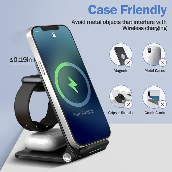 Wireless Charger, 15W Foldable 3-in-1 Wireless Charging Station