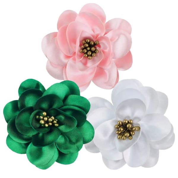 Set med 3 hårklämmor, blomma 8 cm, legering och polyester, bröllopsaccessoar, damdekoration.