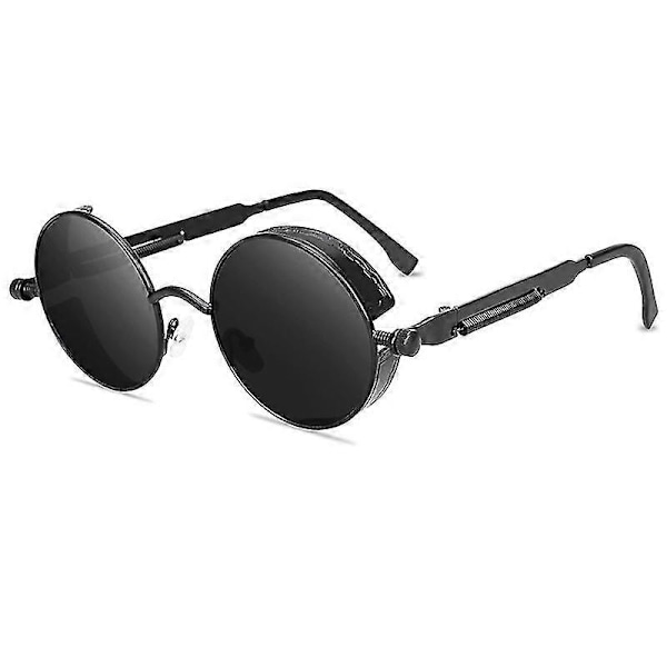 Vintage-polarisaatiolla varustetut pyöreät steampunk-aurinkolasit miehille, tyylikäs Db Black Frame Grey Lenses
