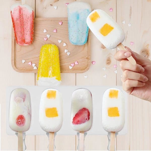 Sæt med 1 ispindeform, fødevaregodkendt silikone, 4 eller 8 hulrum, oval, med 50 pinde, til hjemmelavede cakepops og ispinde.