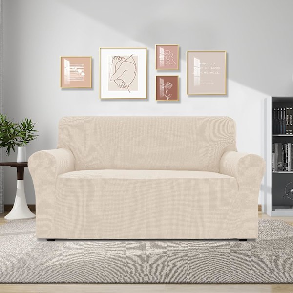 Justerbara 3- och 2-sits sofföverdrag, stretchsofföverdrag, med armstöd, soffskydd, jacquardsofföverdrag, halkfria tvättbara, naturliga Natural Large 2-seater (170-185 cm)