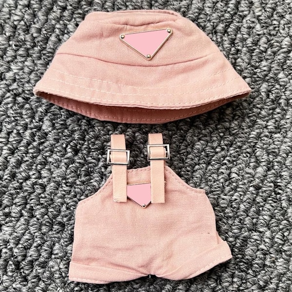 Kläder för Labubu (INGEN Docka), Hatt & Jumpsuit Set för 17cm Labubu Tillbehör Kostym Light Pink