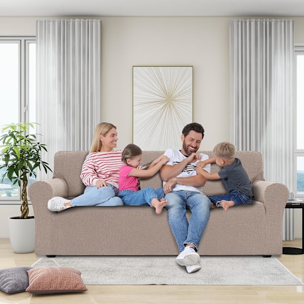 3-sits Sofföverdrag, Justerbara Överdrag, Stretch Sofföverdrag, med Armstöd, Soffskydd för Katter, Hundar och Husdjur, Khaki Khaki 3 seats (185-215 cm)