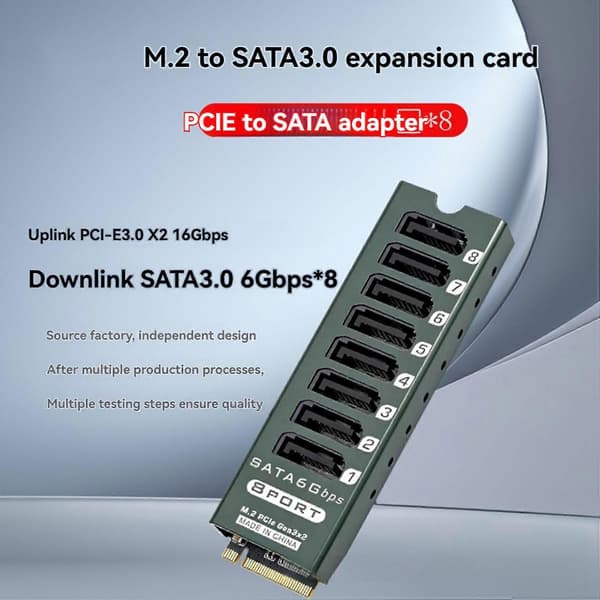 8-ports SATA 3.0 udvidelseskort til M.2 PCIe-slots Højhastigheds 6 Gbps RAID-controller til datacentre og arbejdsstationer