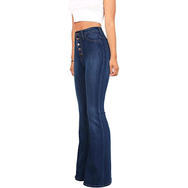 Naisten farkut korkealla vyötäröllä leveälahkeiset teinifarkut levenevät farkut joustavat hip-farkut bootcut boyfriend-farkut löysät farkut vapaa-ajan housut (L)