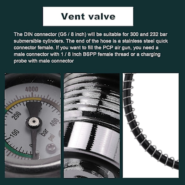 PCP fyllestasjon ladeadapter for dykkerflasker med G5/8\" DIN-adapter og 50cm slange