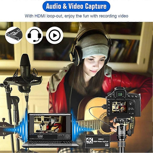 Video Capture Card, Switch Capture Card för Switch, 4K 1080P 60FPS för Streaming Videoinspelning fo Black