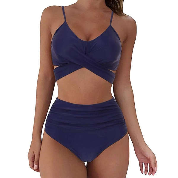 Sexig bikiniset för kvinnor, set Push Up BH Stringbaddräkt Baddräkt i två delar Badkläder Sommar Strandsemester Navy Blue L