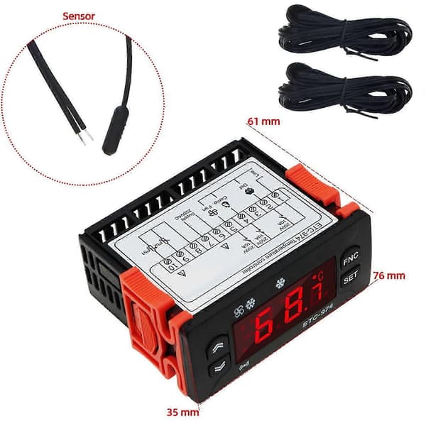 ETC-974 Digital Temperaturregulator Mikrocomputer Termostater Termostat Kølealarm 220V Sensor JP