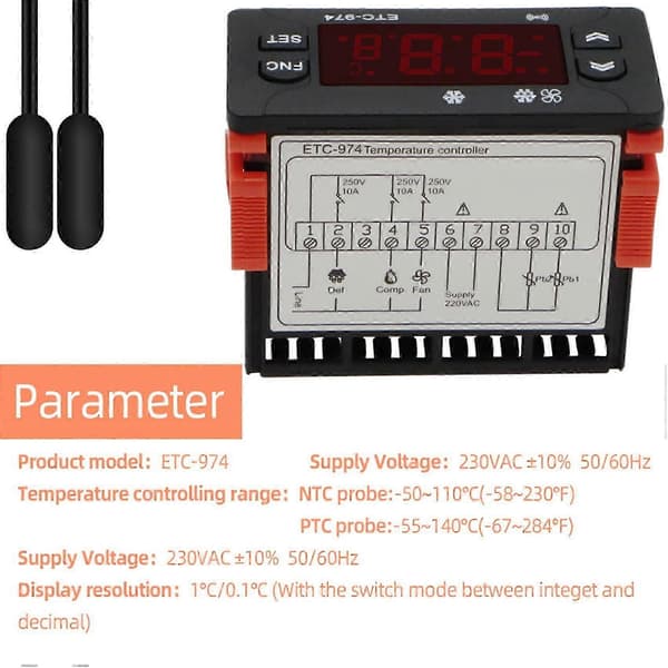 ETC-974 Digital Temperaturregulator Mikrocomputer Termostater Termostat Kølealarm 220V Sensor JP