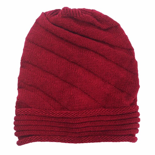 Ullhatt, dame vinter varm ensfarget heklet plissert tykk myk brettet hatt ull strikket slouchy luer Red