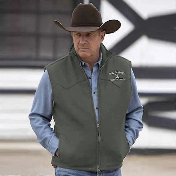Väst Herr Yellowstone Jacka Slag Brun Tryck Dragkedja Väst Slim Fit För Vardagligt Utomhusbruk Herr Väst Kappa Kläder Brown S
