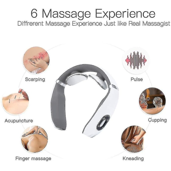 Smart Neck Massager Med Värme, Elektrisk Pulse Neck Massager Vit White