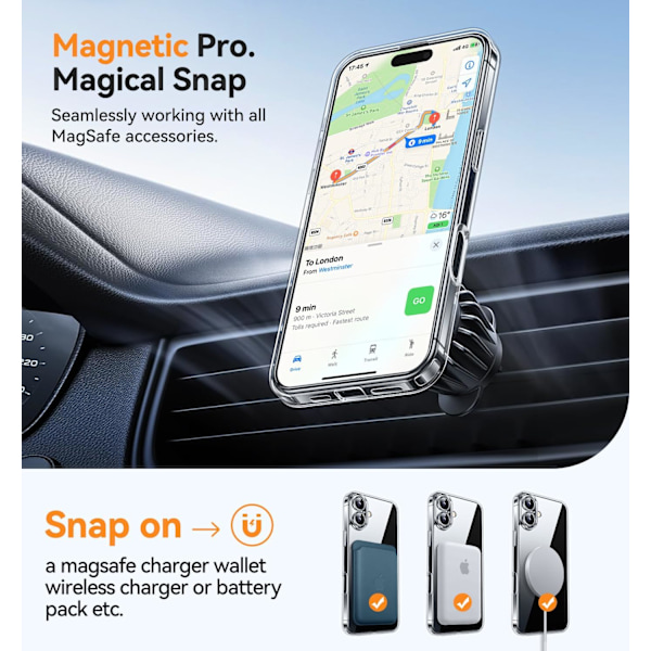 Magnetiskt skal för iPhone 16 Pro Max med fullständigt kameraskydd [MagSafe-kompatibelt] [Transparent matt] Skyddande mobilskal, Lila Klar Clear iPhone 16