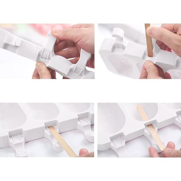 Sæt med 1 ispindeform, fødevaregodkendt silikone, 4 eller 8 hulrum, oval, med 50 pinde, til hjemmelavede cakepops og ispinde.