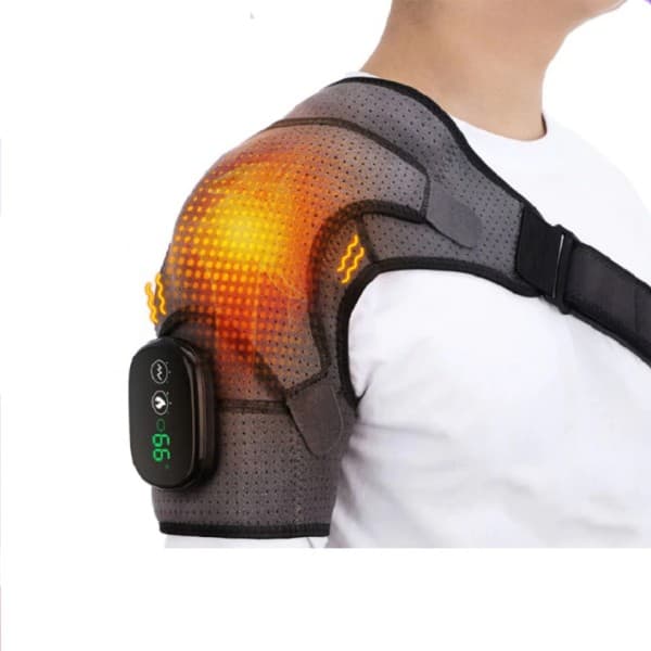 Elektrisk axelmassage med värme, vibration och stödrem