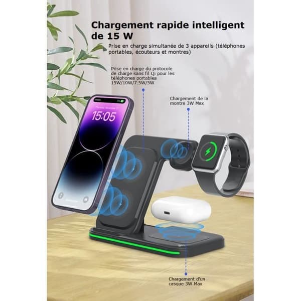 Oplader - QJRRX - Sammenfoldelig - 18W - Kompatibel med iPhone og Apple Watch