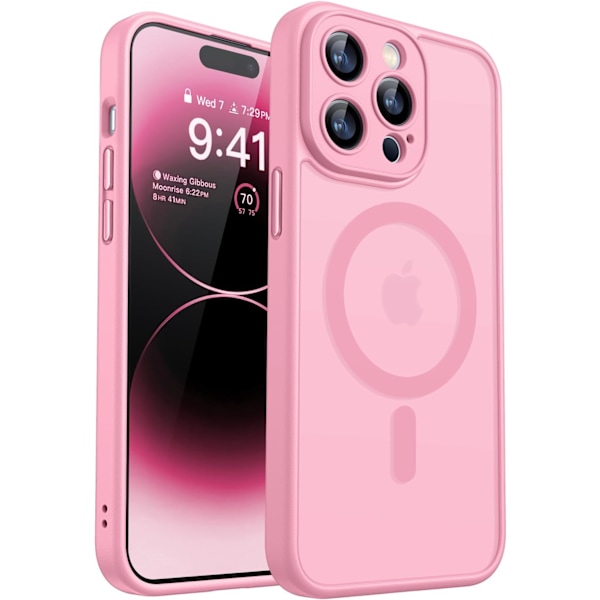 Magnetisk deksel for iPhone 16 Pro Max med full kamerabeskyttelse [Kompatibel med MagSafe] [Transparent matt] Beskyttende telefondeksel, Lilla Rosa Pink iPhone 14 Pro Max