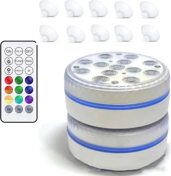 2x 7cm Pool Lighting with Suction Cup Underwater Light Waterproof Diving Lamp with Remote Control-XF15-