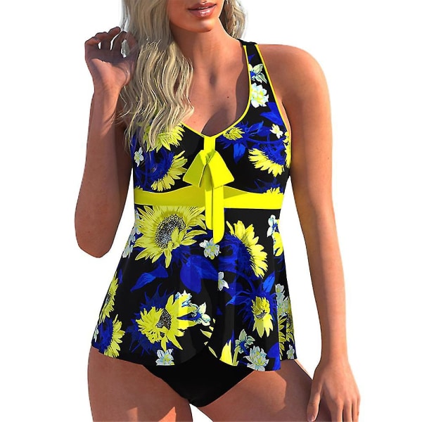 Lady Swimwear Tankini Set Beachwear Plus Size Yellow 2XL