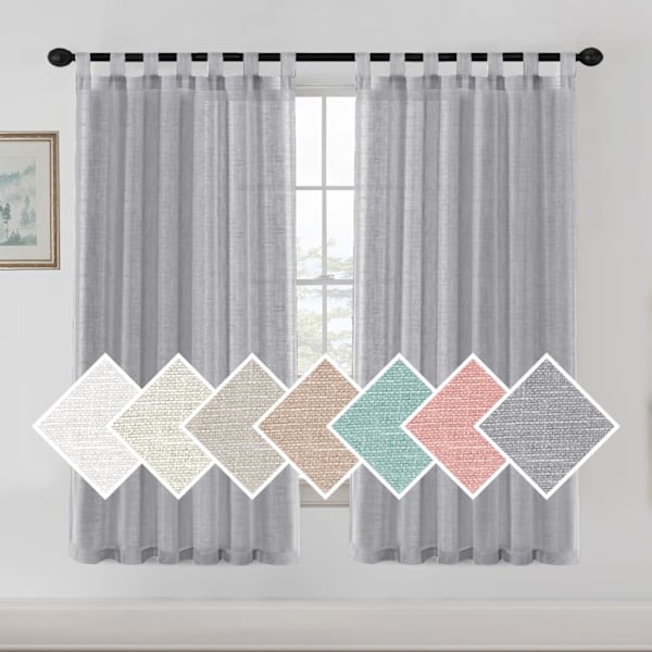Linnegardiner för Vardagsrum, 2 Stycken, Skira Gardiner, Moderna Öljettgardiner, Dekorativa för Fönster, Heminredning och D Gris 132X213CM