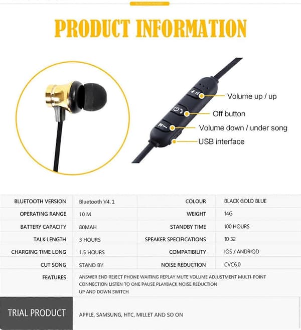 Magnetiskt Bluetooth-headset 4.2 Trådlöst Bluetooth-headset, Sport Bluetooth-headset, Mobiltelefonheadset