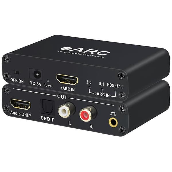 EARC Lydudtrækker 192Khz Konverter HDMI-Kompatibel til RCA Lydudtrækker Adapter til DTS Dolby A Black