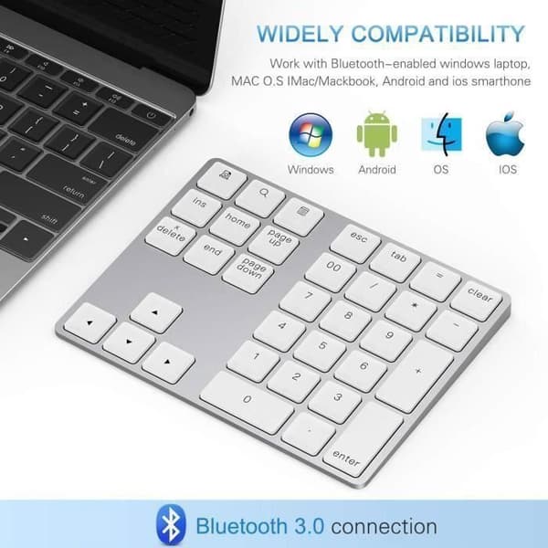 Numeriskt tangentbord - MARSEE - 34 tangenter - Bluetooth - Silver