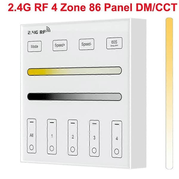 2.4G RF 4 Zone 86 Panel DM/CCT Smart LED Controller Dual Farvetemperatur Touch Controller til LED Lysstyring