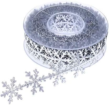 1. snøfnuggform sølv glitterbånd, julebånd sateng
